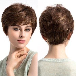 AIOⒶ Tóc giả WIG365 SS103 loại ngắn 23cm, phối màu tóc tự nhiên, chất liệu sợi tổng hợp