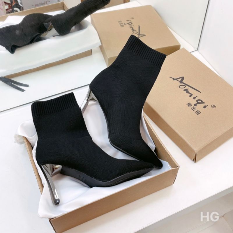 h(ẢNH THẬT) Boot Len Chun Ống Thấp Gót Gương 9p Mềm Êm Fullbox