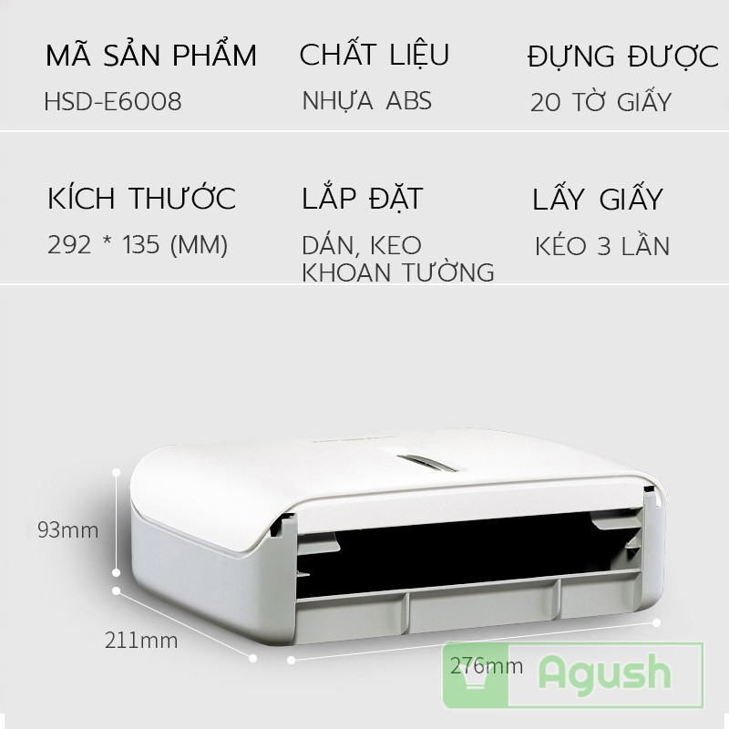 Hộp đựng khăn giấy rút vuông treo dán tường INTERHASA E6008 đa năng tiện lợi nhựa sang trọng nhà tắm vệ sinh toilet