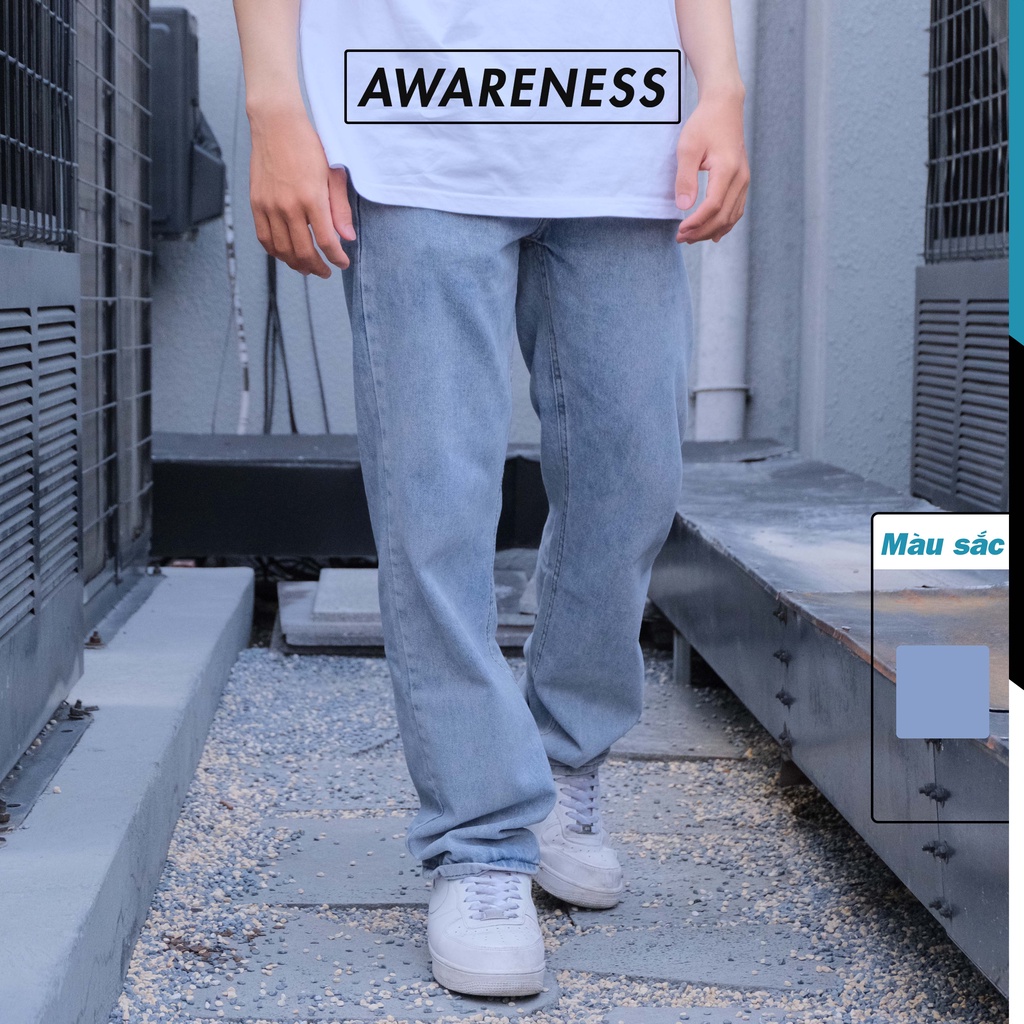 Quần jean nam xanh baggy ống suông rộng chất denim dày dặn dễ phối đồ phong cách Hàn Quốc J10 - jean baggy AWARENESS
