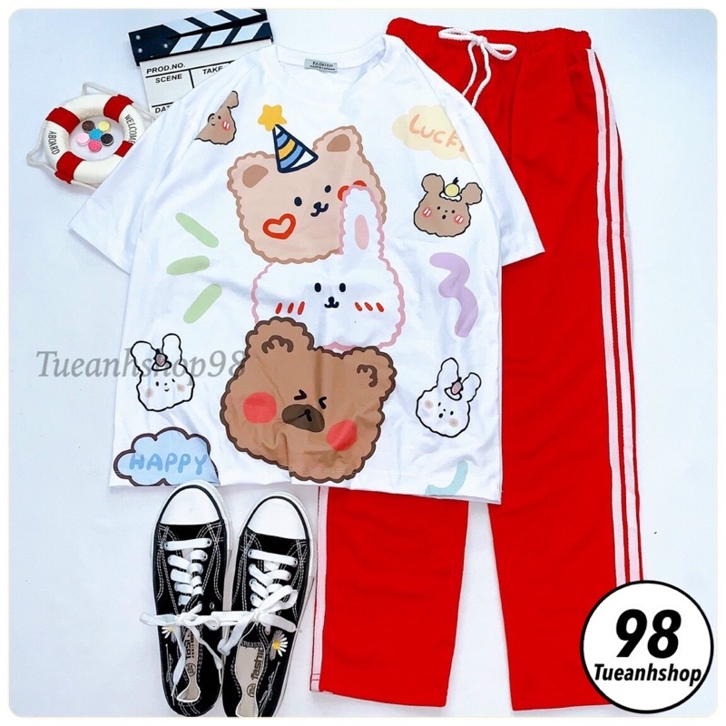 Nhiều Mẫu Set Đồ Bộ Quần Dài 3 Sọc -  Áo thun tay lỡ 3D cartoon hoạt hình phối quần jogger thể thao size 38-65kg