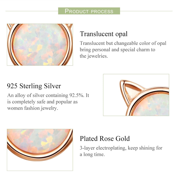 Bông Tai Bamoer Mạ Vàng Hồng Phối Tai Mèo Đính Đá Opal Nhỏ Nhắn Sang Trọng Cho Nữ