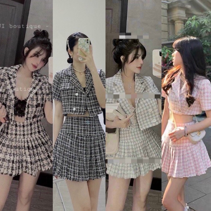 SET ÁO CROPTOP VEST DẠ KÈM CHÂN VÁY