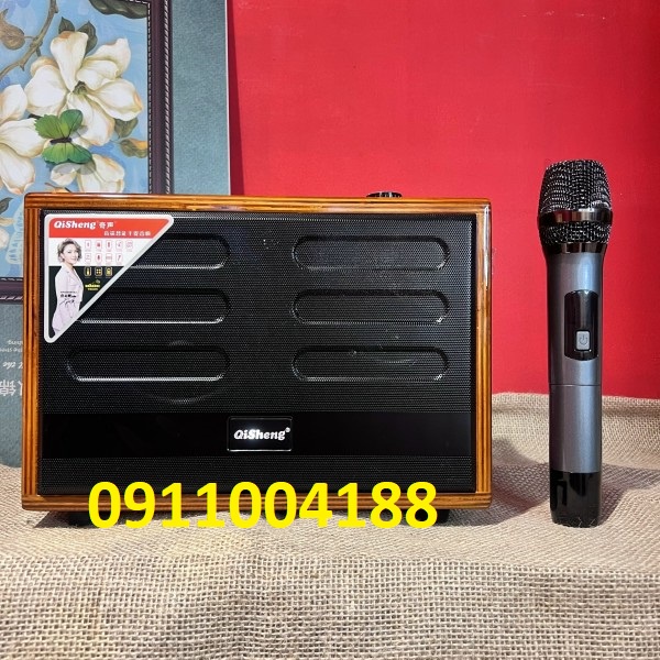 Loa Karaoke Mini Qisheng A3 Thùng Gỗ Bóng Bass Trầm Âm Thanh Cực Hay + Tặng Kèm 1 Micro Hút Âm + Bảo Hành 12 Tháng