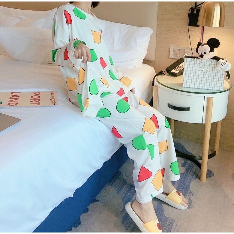 Bộ Đồ Ngủ Tay Dài In Hình Shin-Chan Dễ Thương Thân Thiện Với Da
