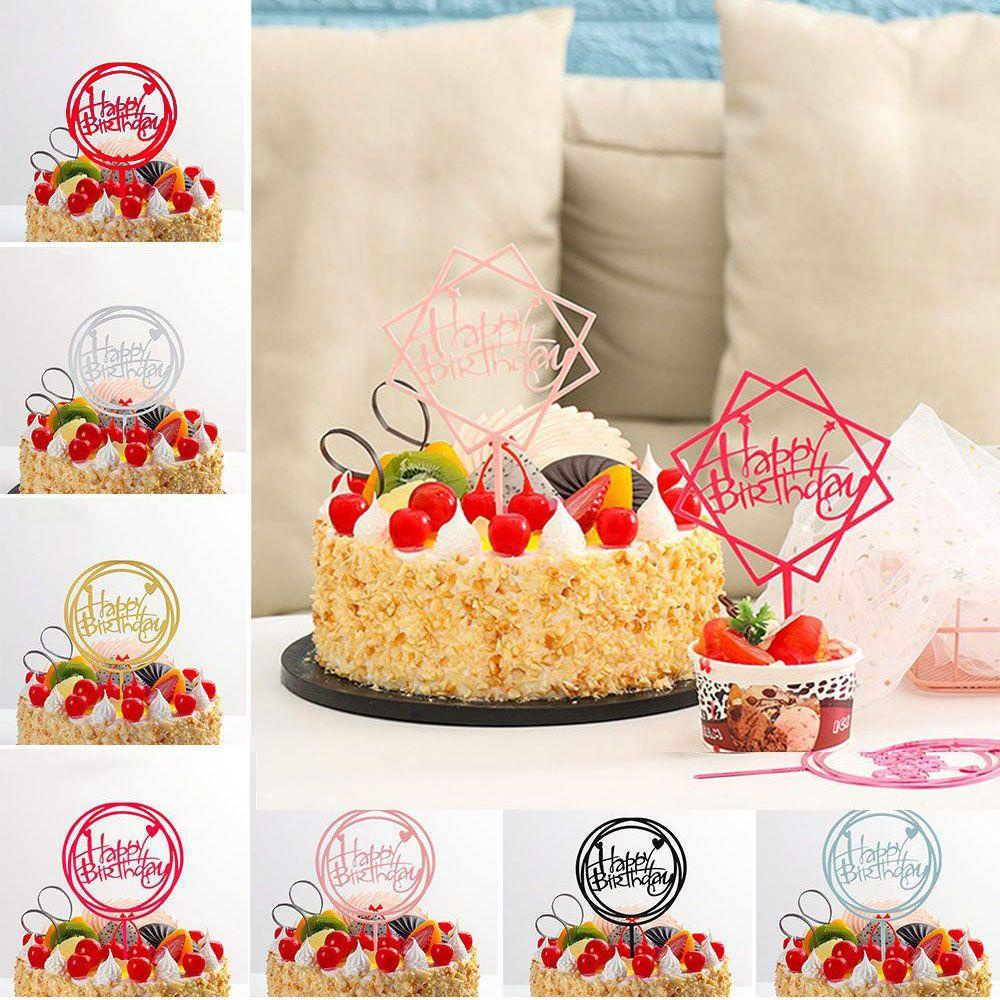 Set 10 Topper Trang Trí Bánh Kem Chữ Happy Birthday Bằng Acrylic Hai Mặt