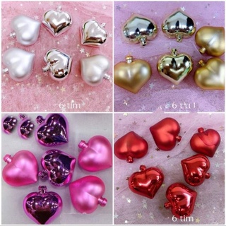 Set 6 tim nhựa trang trí bánh kem, bi nhựa hình trái tim