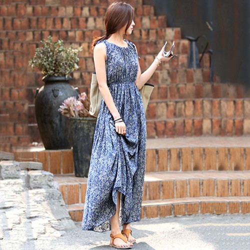 Đầm Dài Không Tay In Hoa Thời Trang Dành Cho Nữ