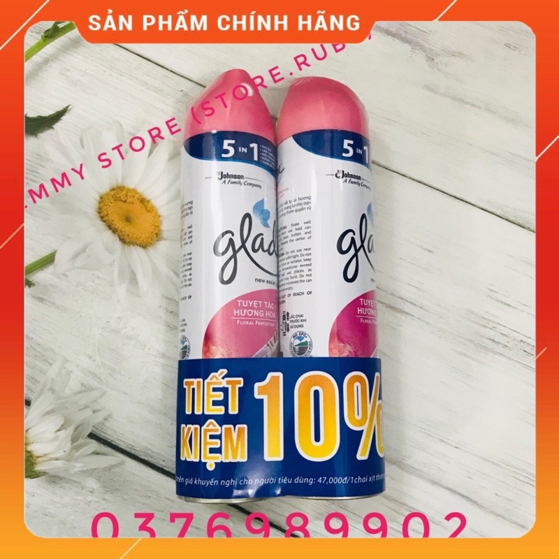 COMBO 2 BÌNH XỊT THƠM PHÒNG GLADE HƯƠNG HOA 5 in 1( 280ml)