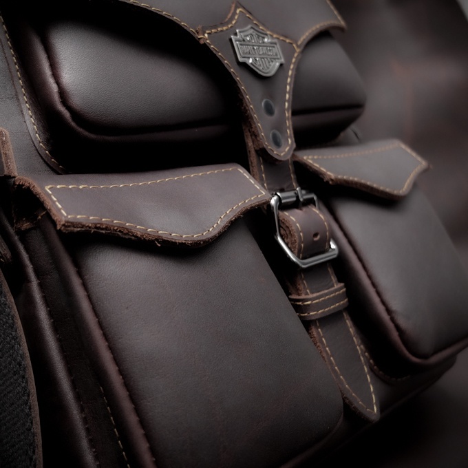 Túi đeo chéo da bò thật Harley nâu đen 10in | Thiết kế và gia công thủ công tại xưởng Manuk Leather