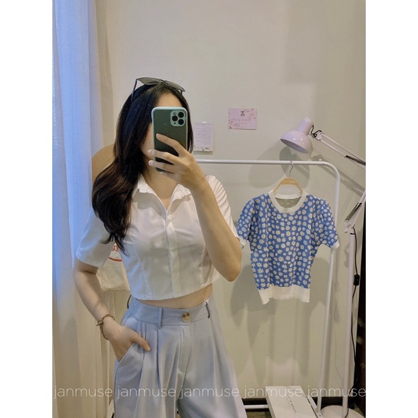 Áo sơ mi croptop trắng
