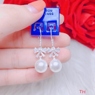 Bông tai trai nơ đá chuẩn bạc ta