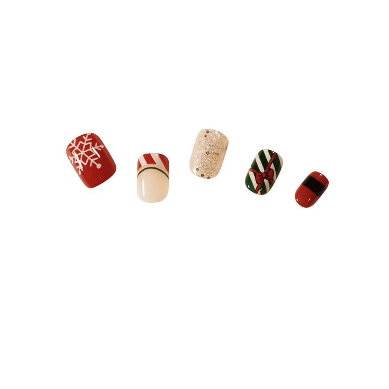 Set 24 Móng Tay Giả Hình Vuông Ngắn Phong Cách Giáng Sinh