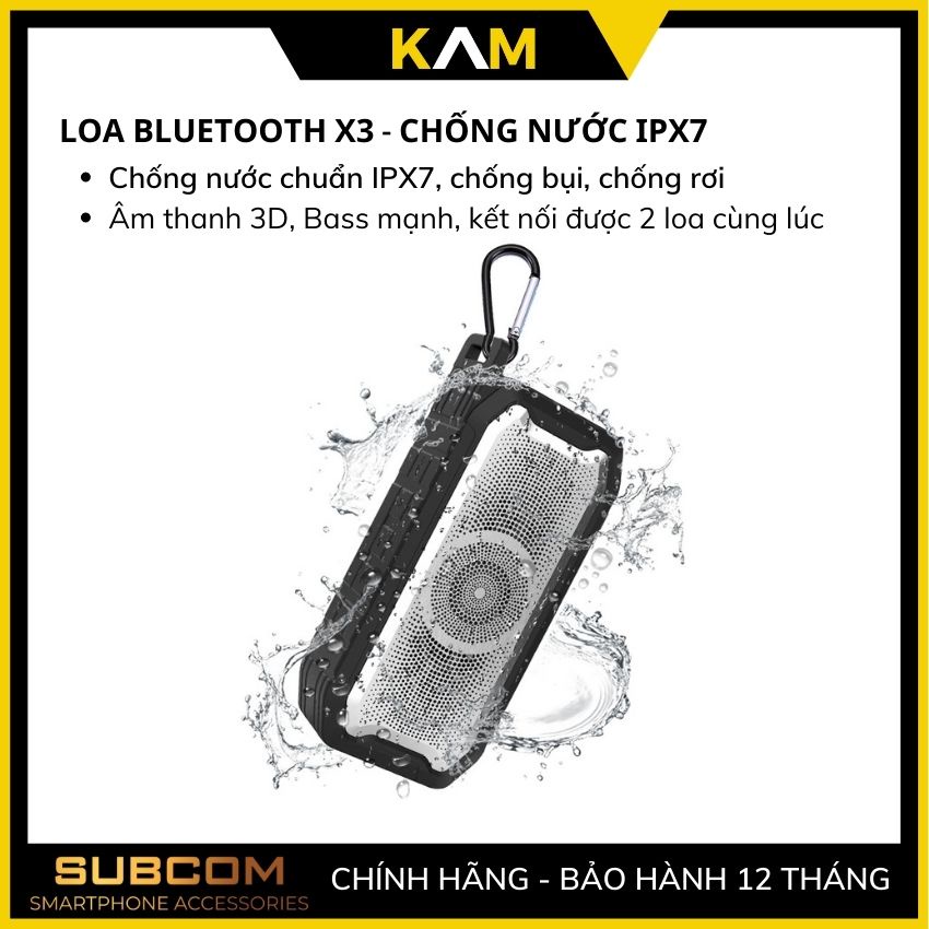 Loa Bluetooth mini dễ thương chống nước X3 chống bụi chống rơi, hỗ trợ cỗng AUX, thẻ nhớ, USB, FM - SUBCOM