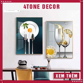 Bộ 2 bức tranh tráng gương trang trí phòng ăn đẹp kích thước 40x60 x2 bức