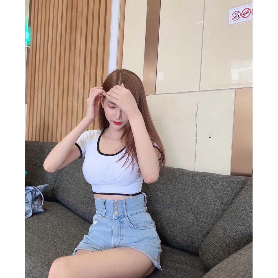 Áo croptop trơn thun lụa viền xinh GB16094