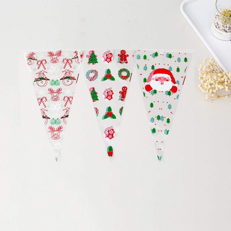 Set 100 Túi Đựng Kem / Trái Cây Hình Tam Giác In Họa Tiết Giáng Sinh