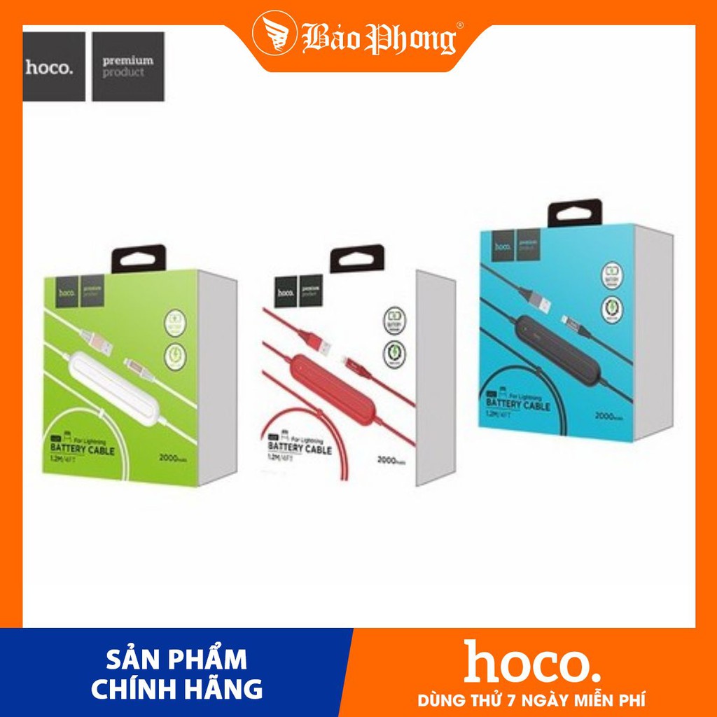 Cáp lightning kiêm pin sạc dự phòng U Bei 2000 mAh HOCO U22 Dành cho iPhone IP 5 6 6s 7 8 Plus X Xs 11 12 Pro Max