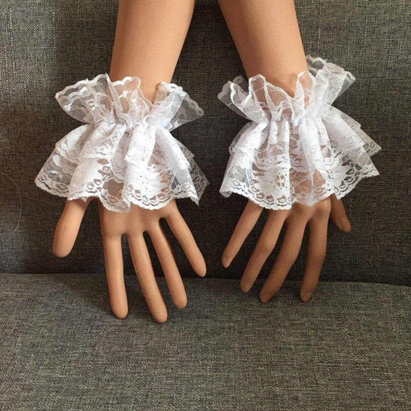 Cổ tay áo giả thiết kế xếp nếp vải ren hoa co giãn phong cách Lolita