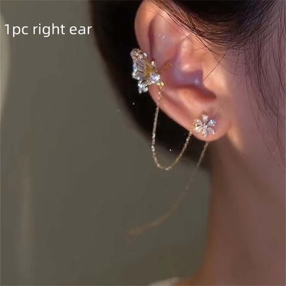 Bông Tai Dạng Kẹp Không Xỏ Lỗ Hình Hoa &amp; Bướm Đính Đá Lấp Lánh Thời Trang Cho Nữ