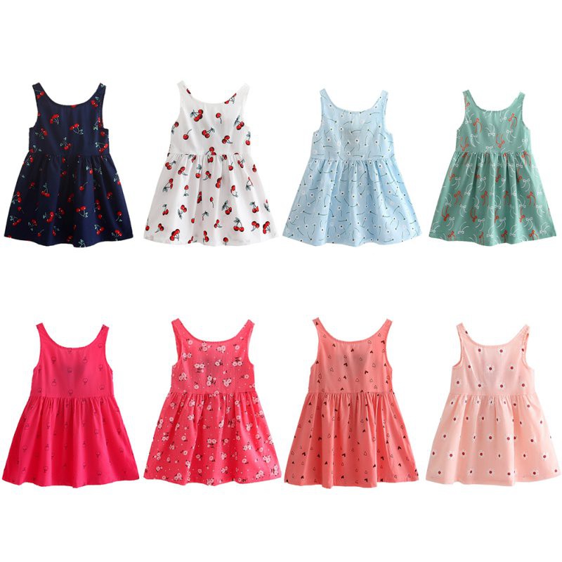 HOT SALESĐầm xòe không tay phối họa tiết xinh xắn dành cho bé gái