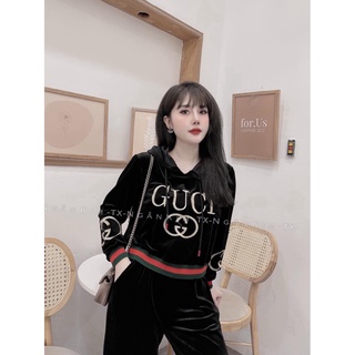 [XẢ KHO_FREESHIP]  Đồ bộ nữ nhung GC nữ thu đông, Bo dệt sịn sò chữ thêu đáp nổi
