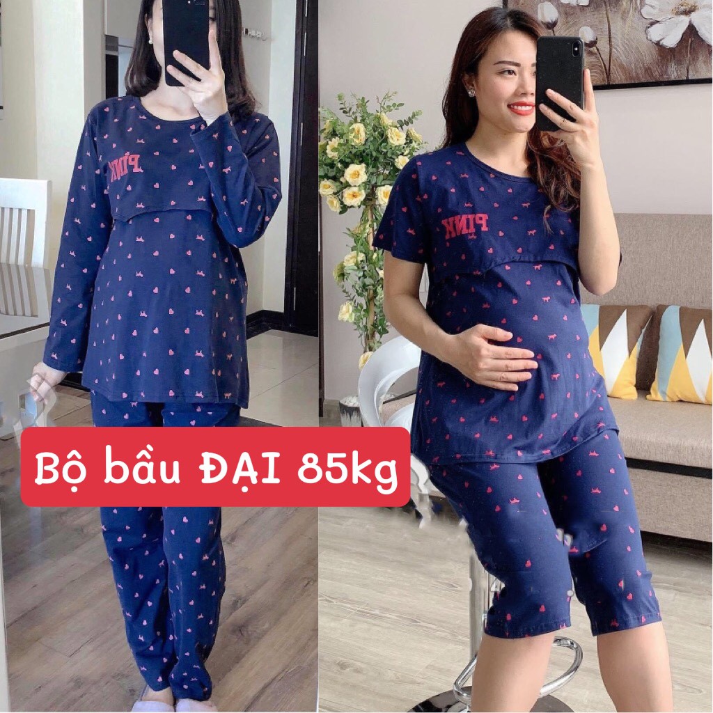 Bộ đồ bầu Sau sinh size ĐẠI (bigsize 75 - 85kg) vén ngực cho bé ti, chất cotton mềm mịn cho mẹ bầu mặc nhà