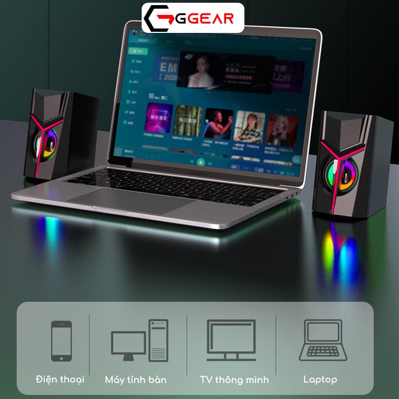 Loa máy tính gaming LED Ggear Bonks DX19 loa vi tính mini để bàn led siêu bass cho laptop pc điện thoại smartphone tv