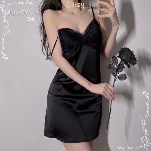 Váy Ngủ Sexy Gợi Cảm Đầm Ngủ Lụa 2 Dây Phối Ren Mềm Mại Có Mút Ngực  - Mã VN032