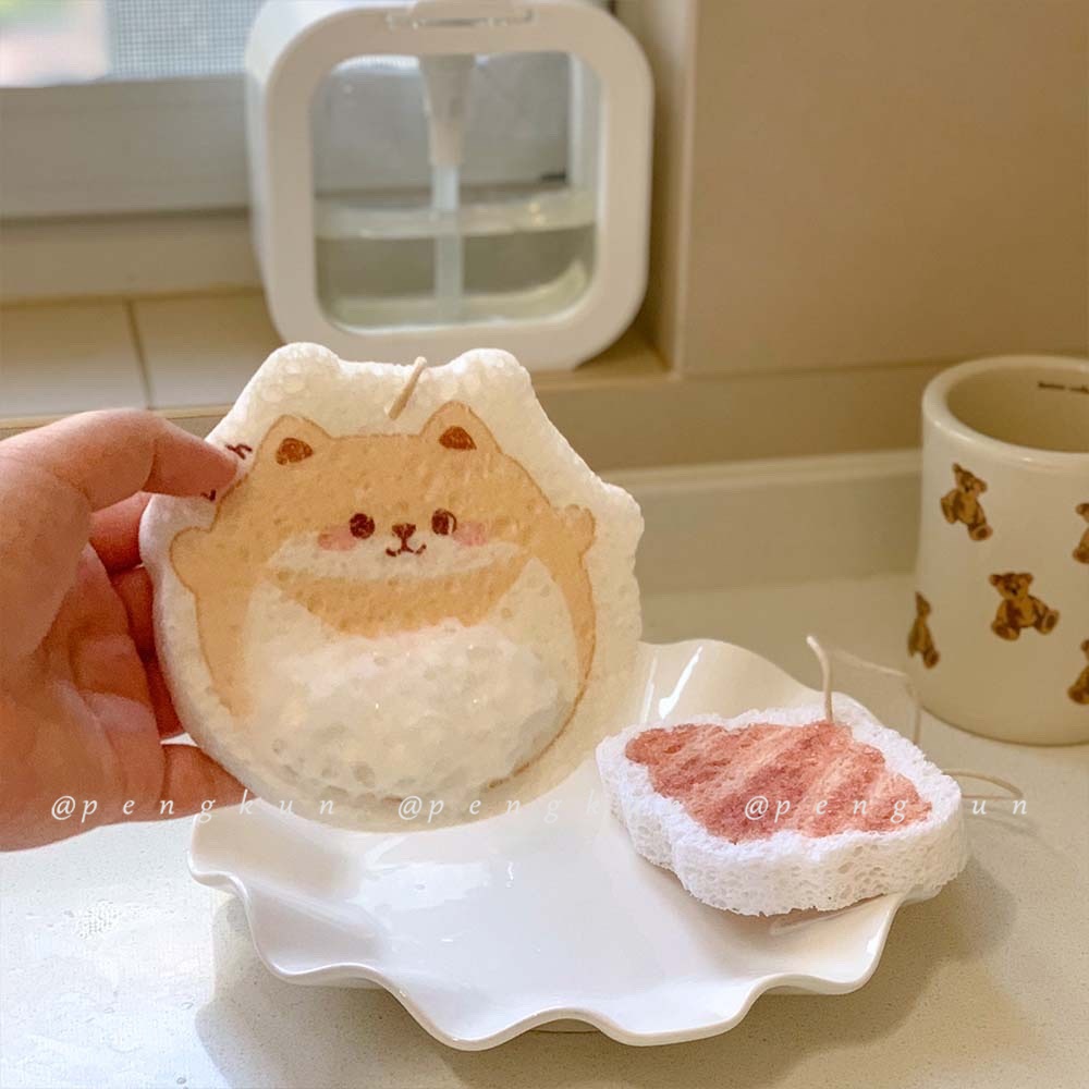 Miếng rửa chén dĩa bằng cotton bột gỗ hoạt hình thấm hút nước phong cách Hàn Quốc tiện dụng