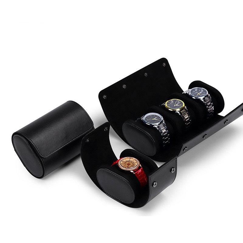 1 Hộp Đựng Đồng Hồ 3 Ngăn Bằng Da PU Màu Đỏ Nâu / Đen Chất Lượng Cao Có Hộp Đựng Làm Quà Tặng