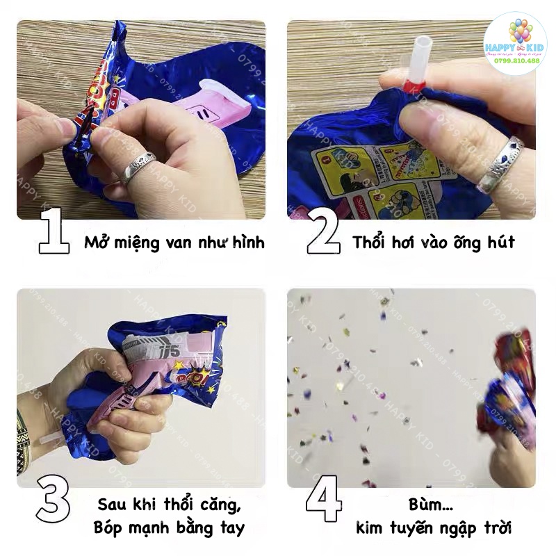 Pháo giấy kim tuyến sinh nhật đám cưới dạng súng confetti mini HAPPYKID PGKT