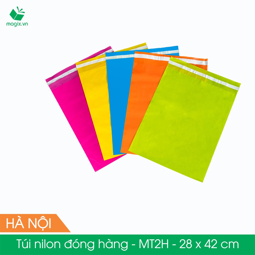 MT2H - 28x42 cm - Túi nilon gói hàng - 100 túi niêm phong đóng hàng màu hồng