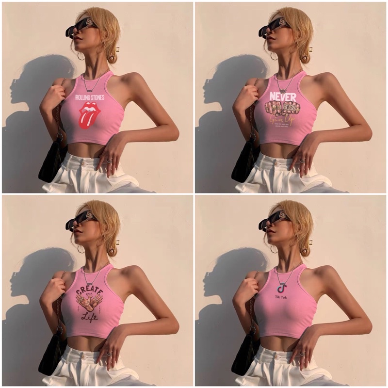 Áo Croptop Ba Lỗ Thun Gân In Hình PNG NARY CLOSET 2022