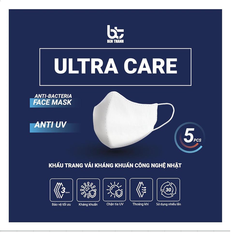 [CÔNG NGHỆ NHẬT] KHẨU TRANG VẢI KHÁNG KHUẨN 3 LỚP - ULTRA CARE | BigBuy360 - bigbuy360.vn