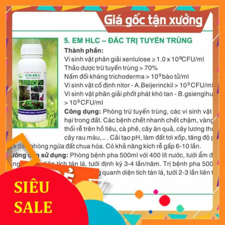 CHẾ PHẨM EM HLC ĐẶC TRỊ TUYẾN TRÙNG - THUỐC ĐẶC TRỊ VÀNG LÁ THỐI RỄ, PHÒNG TRỪ TUYẾN TRÙNG RỄ HẠI CÂY TRỒNG - CHAI 500ML