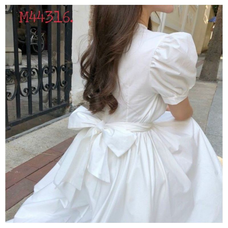 Đầm trắng tiểu thư nơ lưng_ hình thật trải sàn