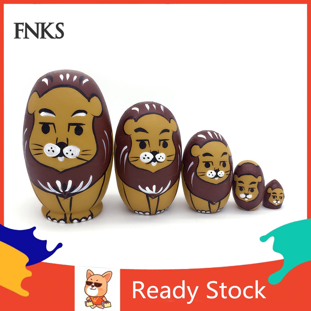 Set 5 Búp Bê Matryoshka Bằng Gỗ Hình Sư Tử / Quả Trứng Dễ Thương Cho Bé