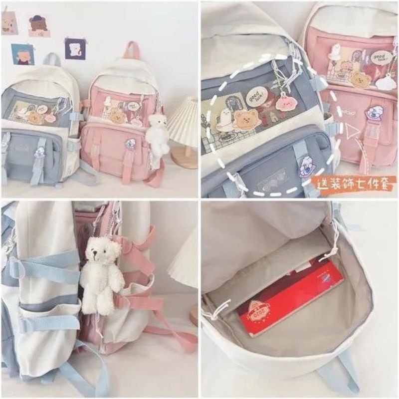 Ba ​​lô Harajuku Hàn Quốc Kèm Phụ Kiện