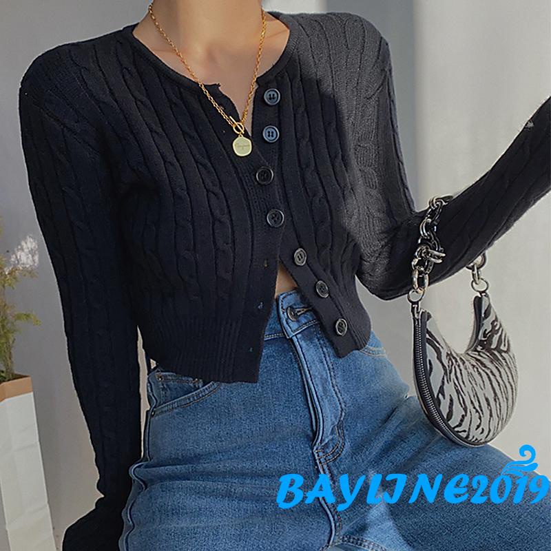 Áo khoác cardigan dệt kim tay dài cổ tròn màu trơn thời trang xuân thu dành cho nữ