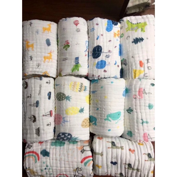 khăn cotton sợi tre nhăn 6 lớp khổ 95cm bồng bềnh mềm mại siêu thấm hút an toàn cho da bé