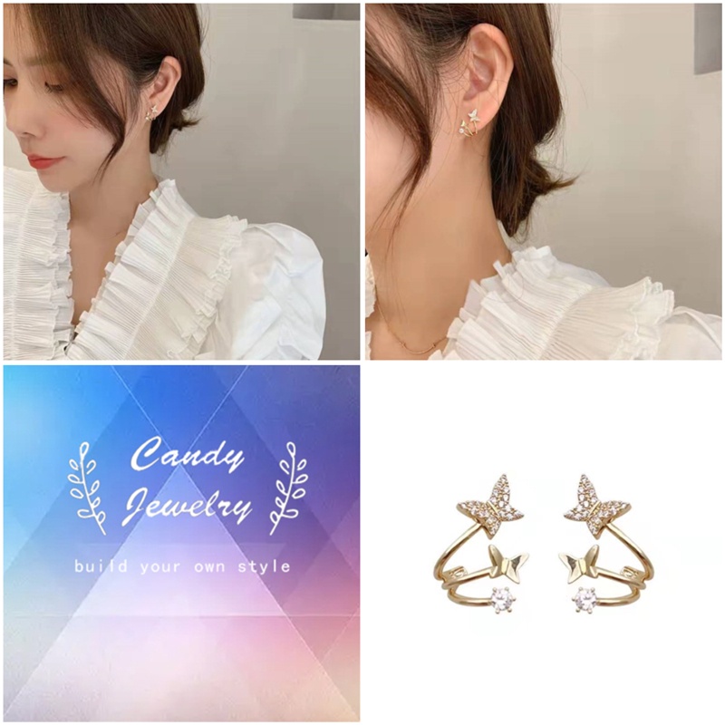 Khuyên tai MANYUE hình bướm đính đá zircon đơn giản thời trang phong cách Hàn Quốc cho nữ