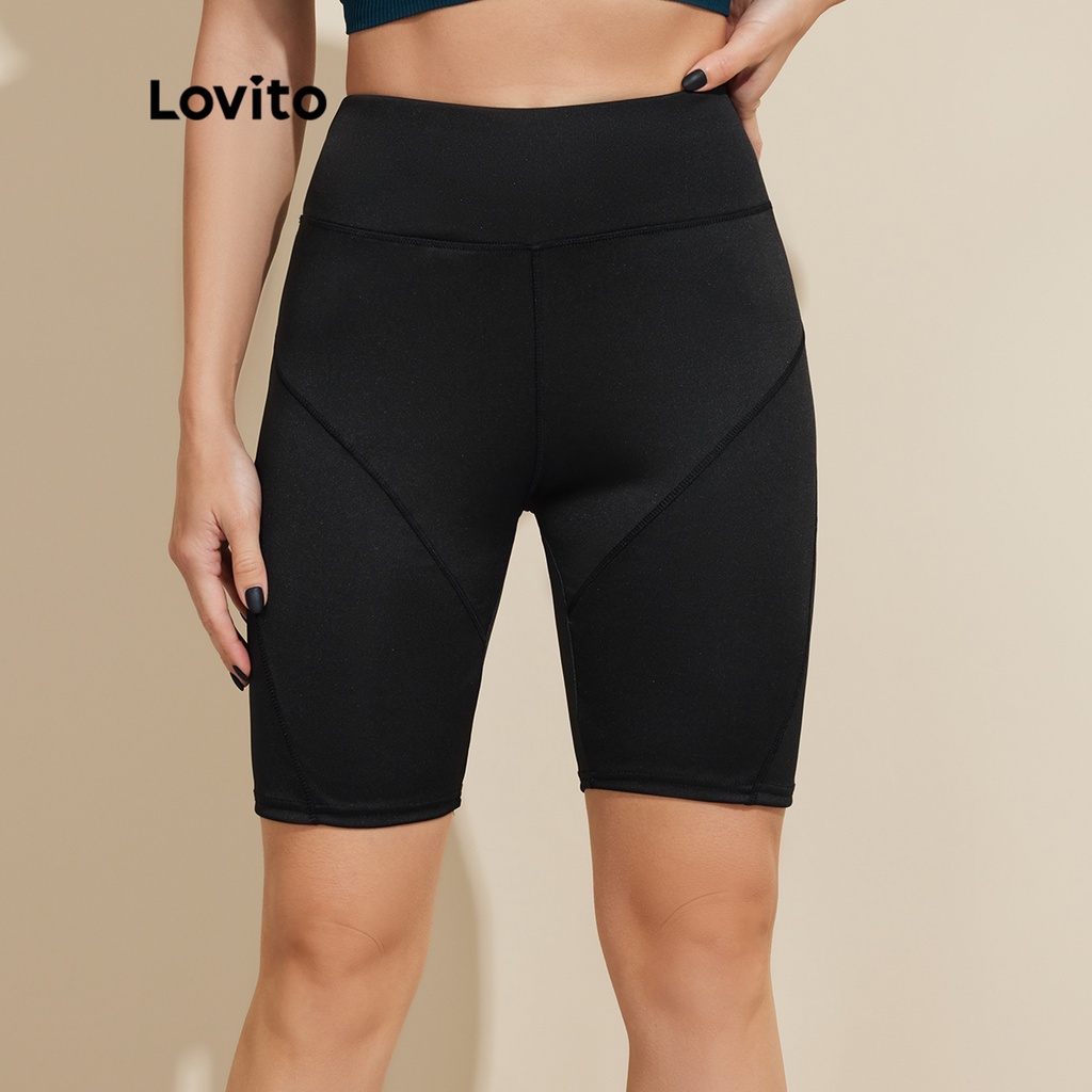 Quần short Lovito màu trơn đơn giản phong cách thể thao L18X531 (Màu đen/hồng)