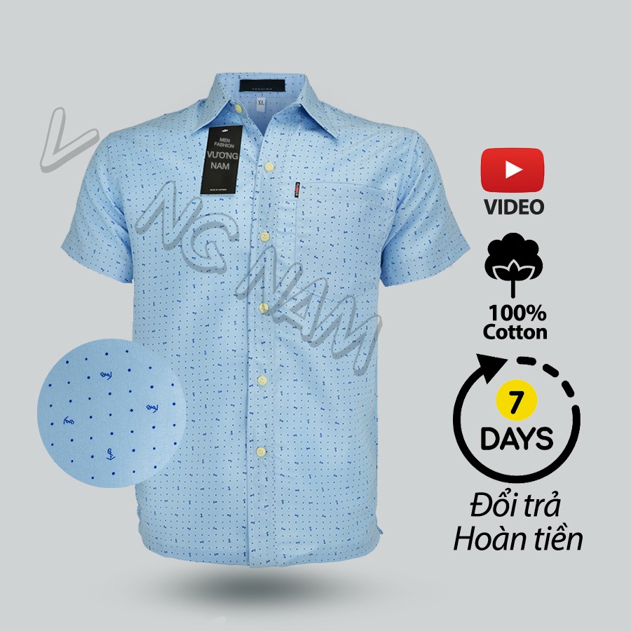 Áo sơ mi nam trung niên form rộng ngắn tay họa tiết vải cotton FF14A
