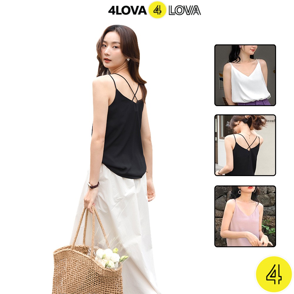 Áo 2 Dây Nữ Trơn Vải Lụa Satin 4Lova Thiết Kế Đan Lưng Sexy, Sang Chảnh
