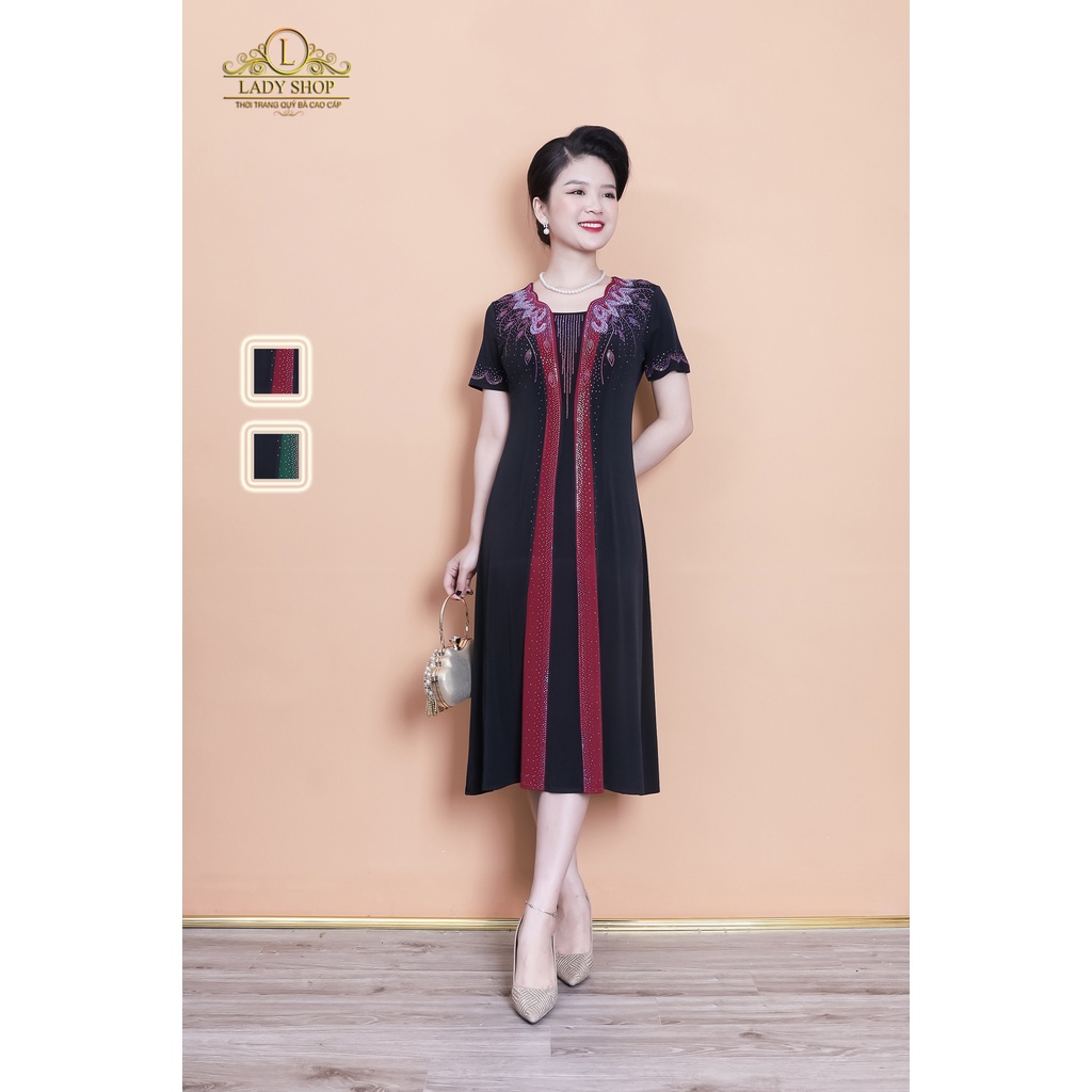 Đầm thun hàn phối kết đá Ladyshop thời trang trung niên cao cấp TK913