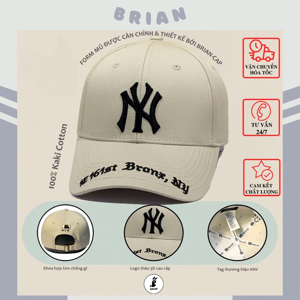 Mũ lưỡi trai MLB thêu chữ NY màu kem sữa trắng Hàn Quốc, nón kết thêu chữ phong cách Ulzzang form unisex nam nữ.