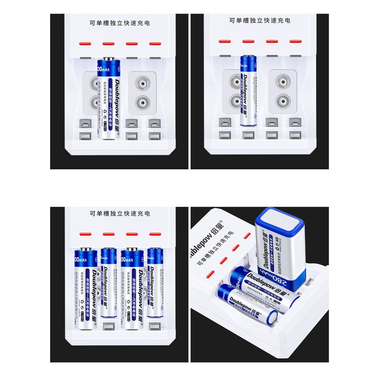 Sạc Pin đa năng cao cấp Doublepow DP-D03 (Dùng sạc pin 9V, pin tiểu AA, pin đũa AAA)- Hàng chính hãng [BH 1 năm]