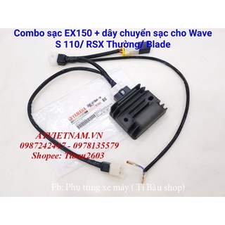 Combo sạc EX150 kèm Dây lên sạc chuyển điện bình cho Wave S 110/ RSX thường/ Blade