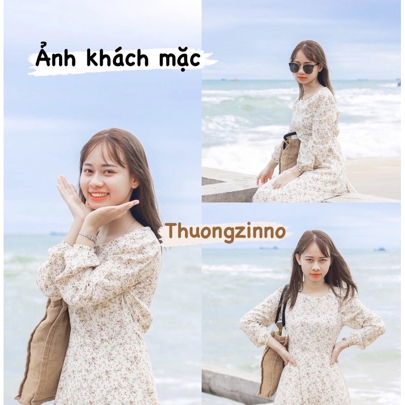 Váy hoa cỏ vintage 2 lớp phong cách ulzzang dáng dài có lớp lót trong mềm đẹp